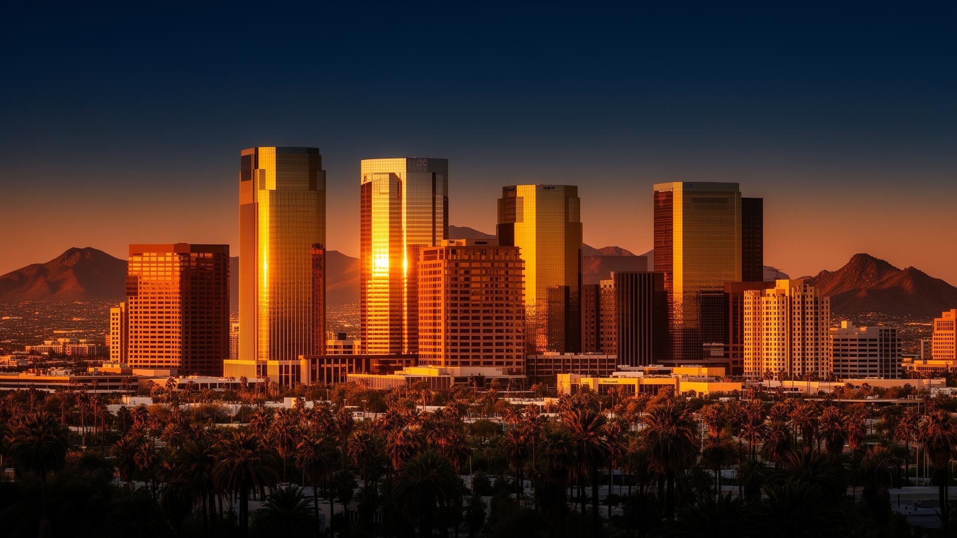 Downtown Phoenix, Arizona skyline at dusk